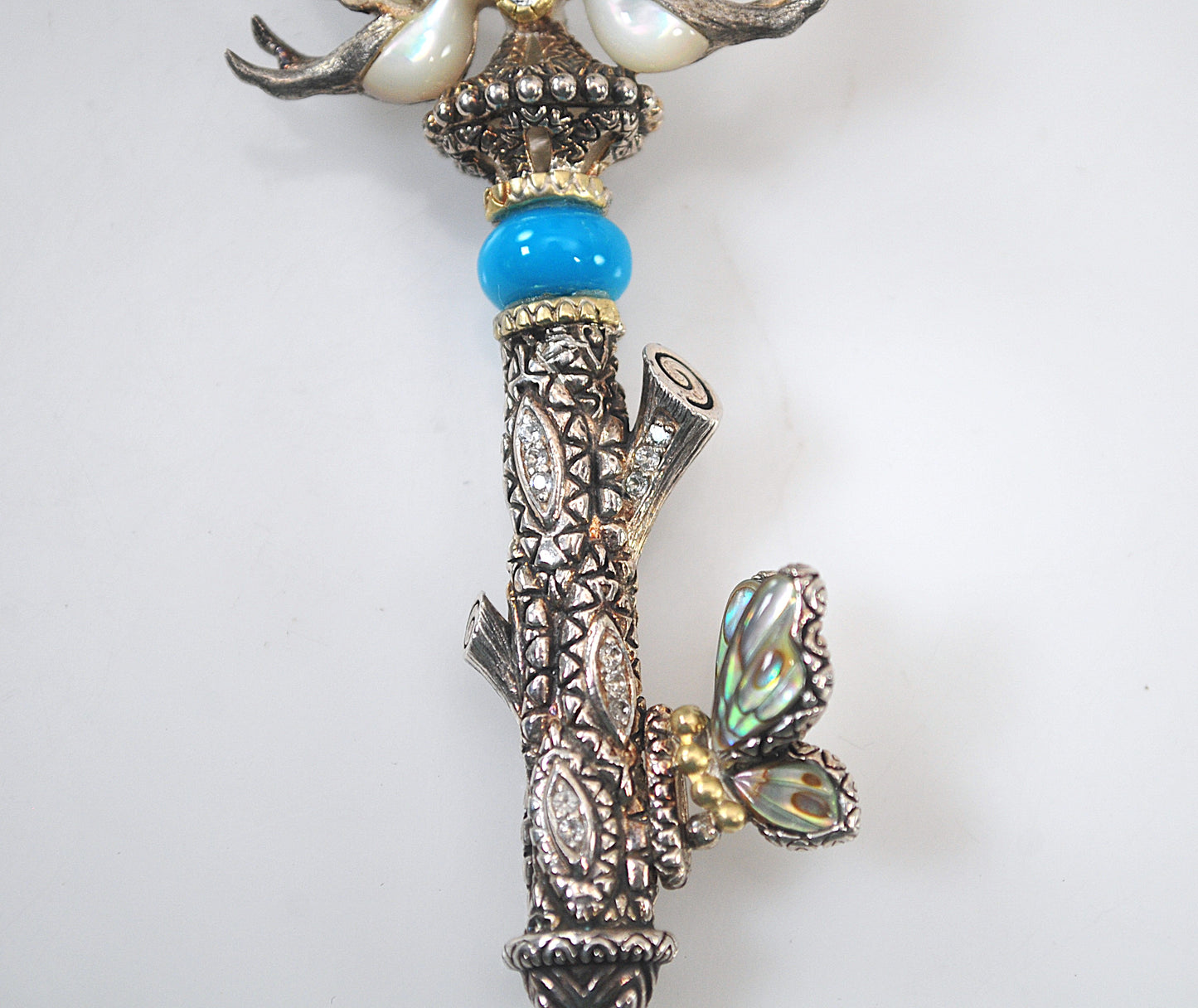 DAMAGED - AS IS - Barbara Bixby Sterling Silver 18K Gold Bird Key Enhancer Pendant