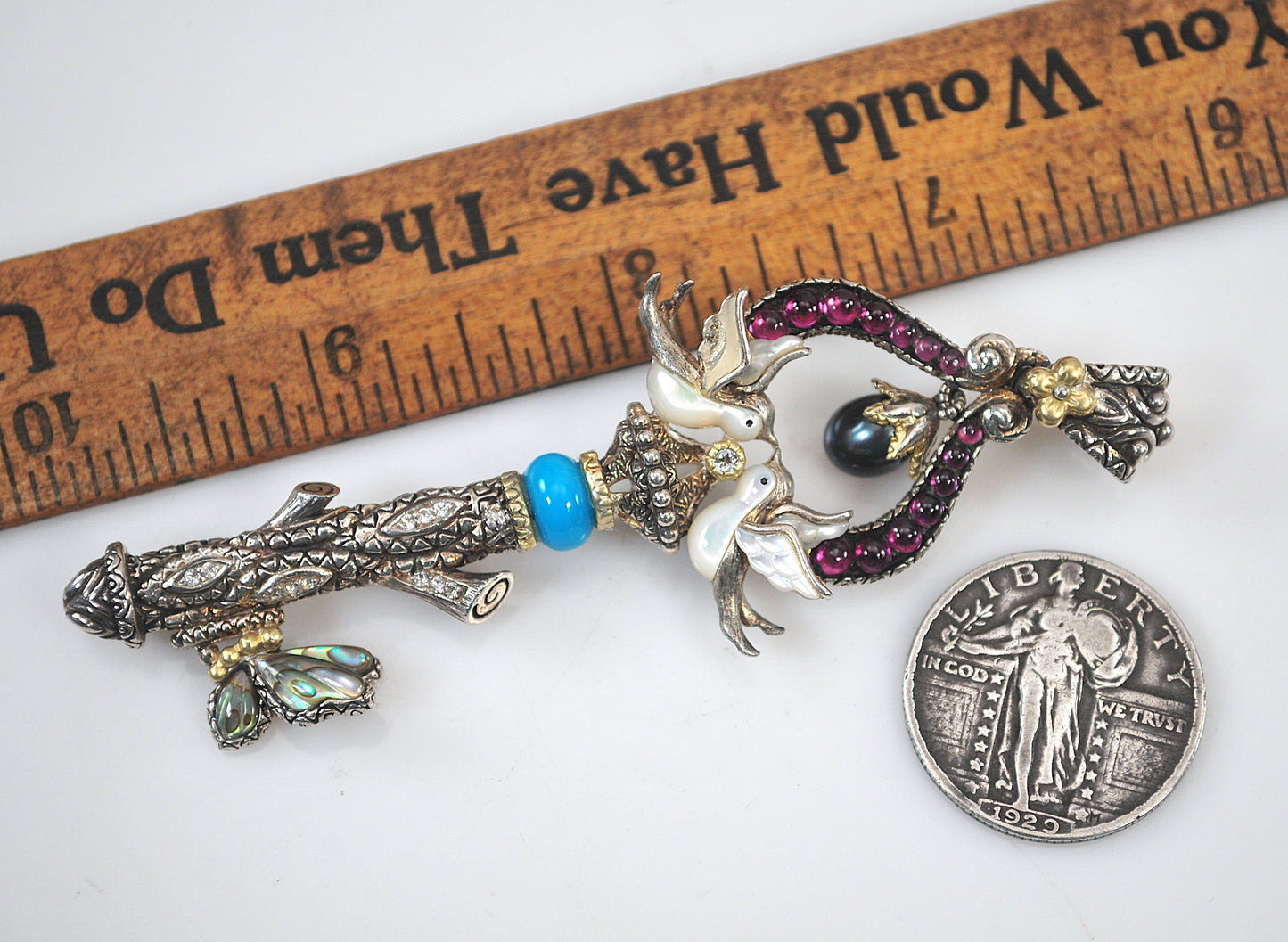 DAMAGED - AS IS - Barbara Bixby Sterling Silver 18K Gold Bird Key Enhancer Pendant