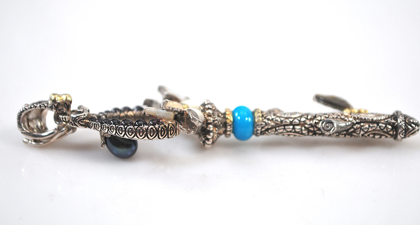 DAMAGED - AS IS - Barbara Bixby Sterling Silver 18K Gold Bird Key Enhancer Pendant