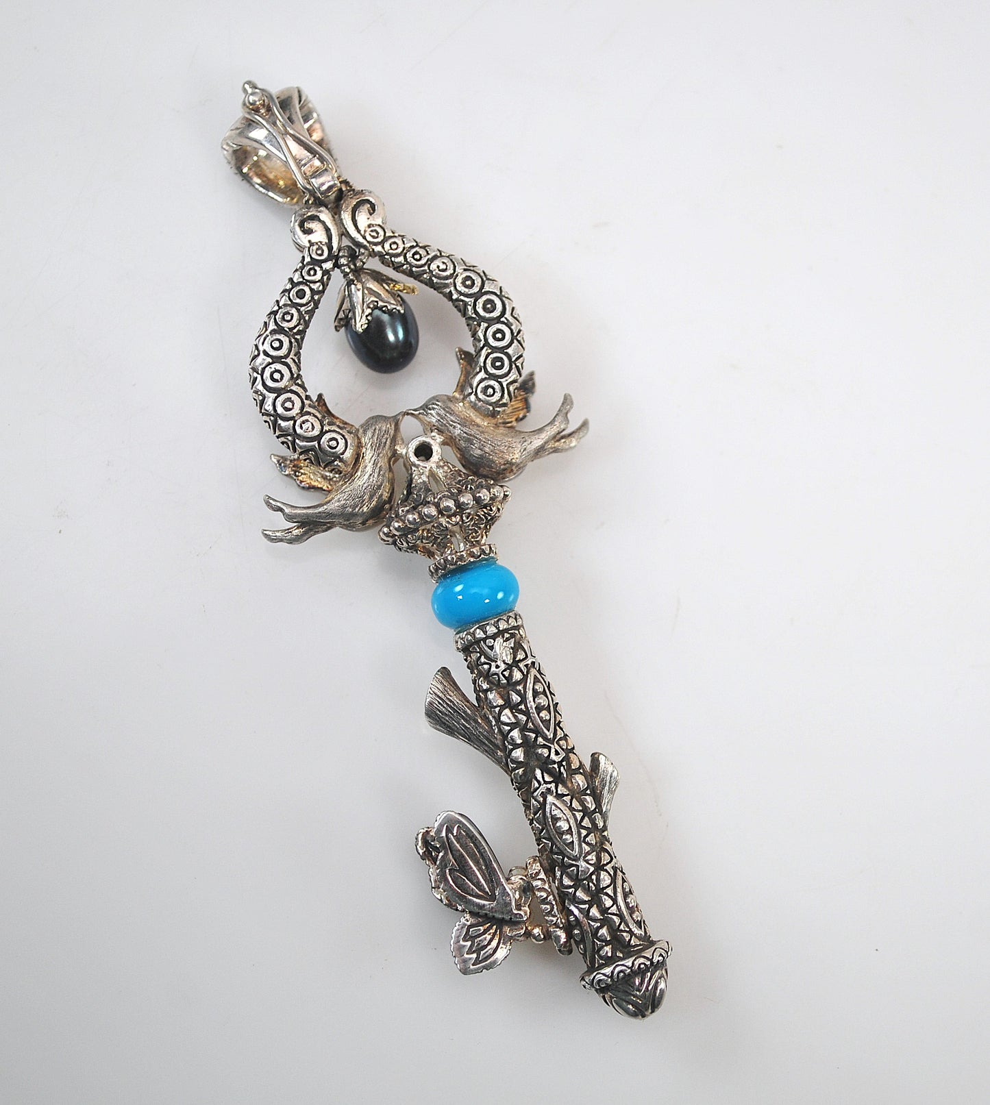 DAMAGED - AS IS - Barbara Bixby Sterling Silver 18K Gold Bird Key Enhancer Pendant