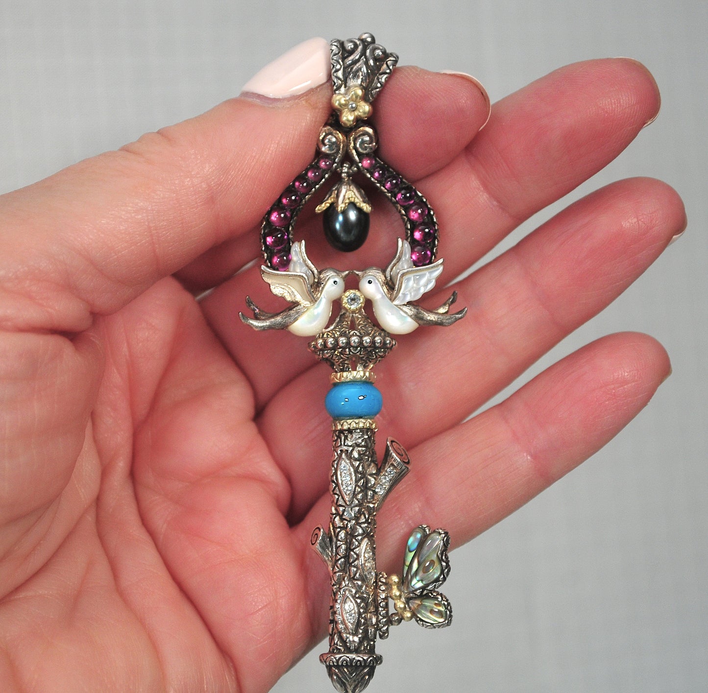 DAMAGED - AS IS - Barbara Bixby Sterling Silver 18K Gold Bird Key Enhancer Pendant