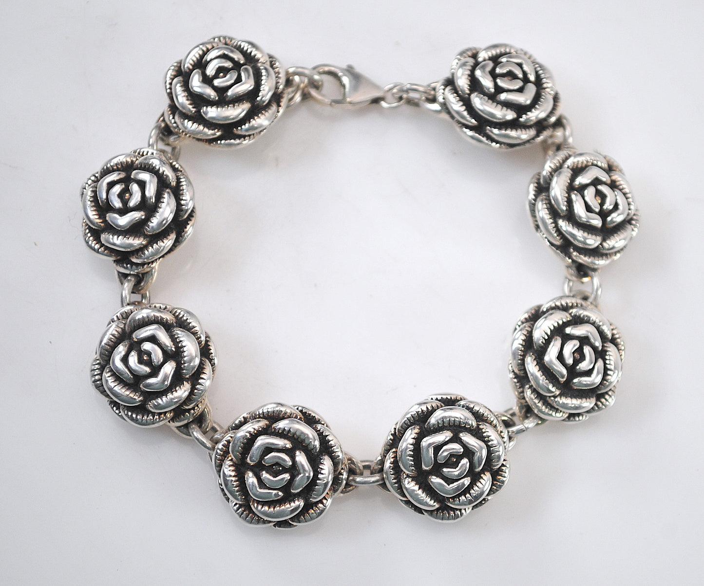 Vintage Sterling Silver Rose Bracelet