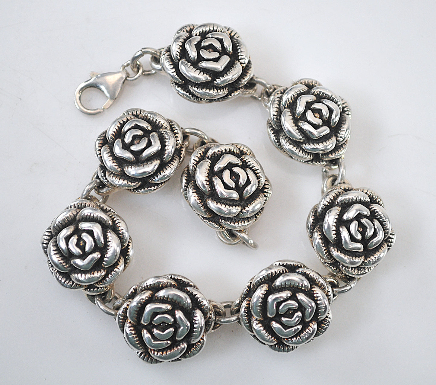 Vintage Sterling Silver Rose Bracelet