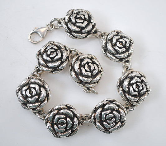 Vintage Sterling Silver Rose Bracelet