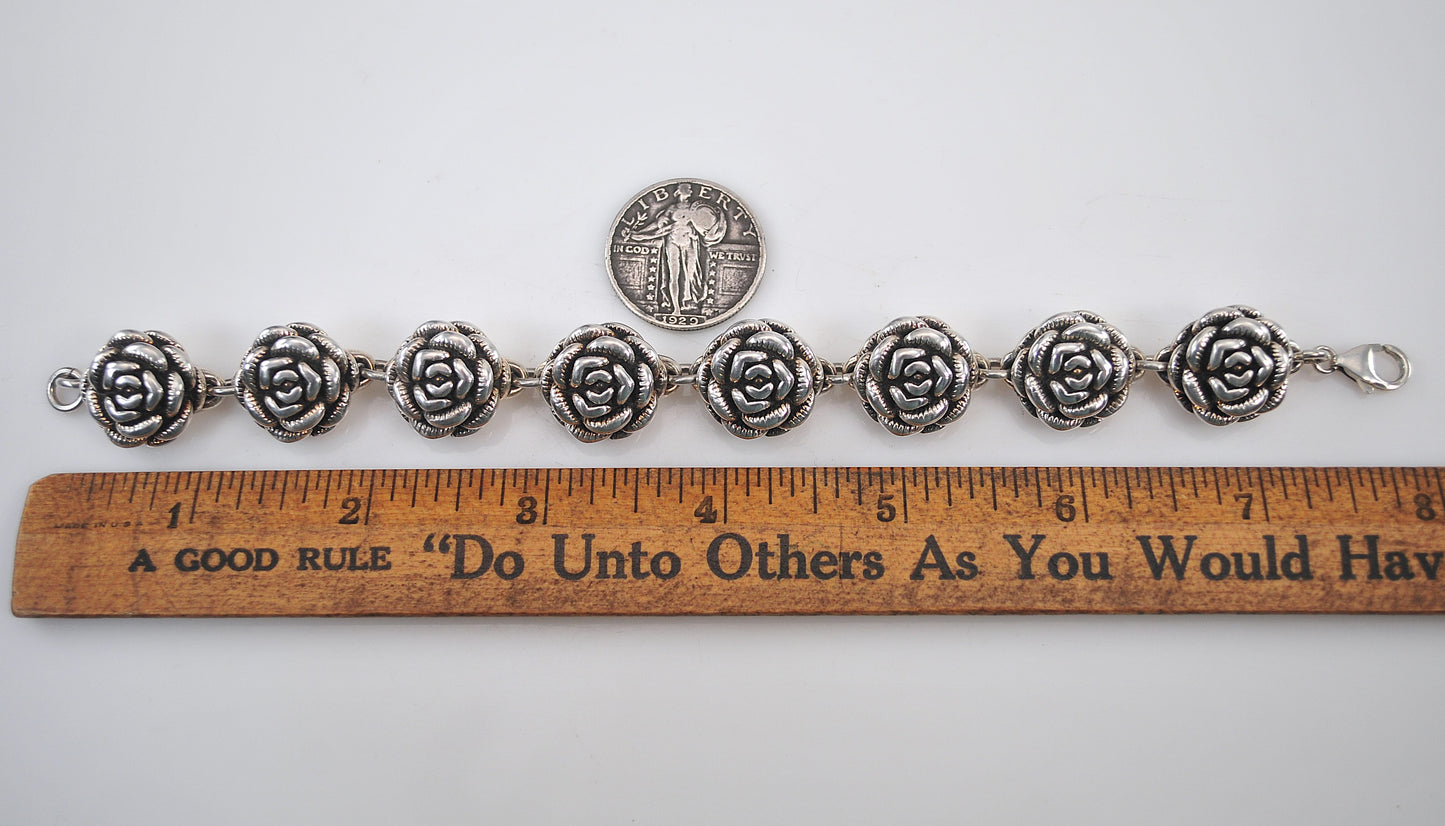 Vintage Sterling Silver Rose Bracelet