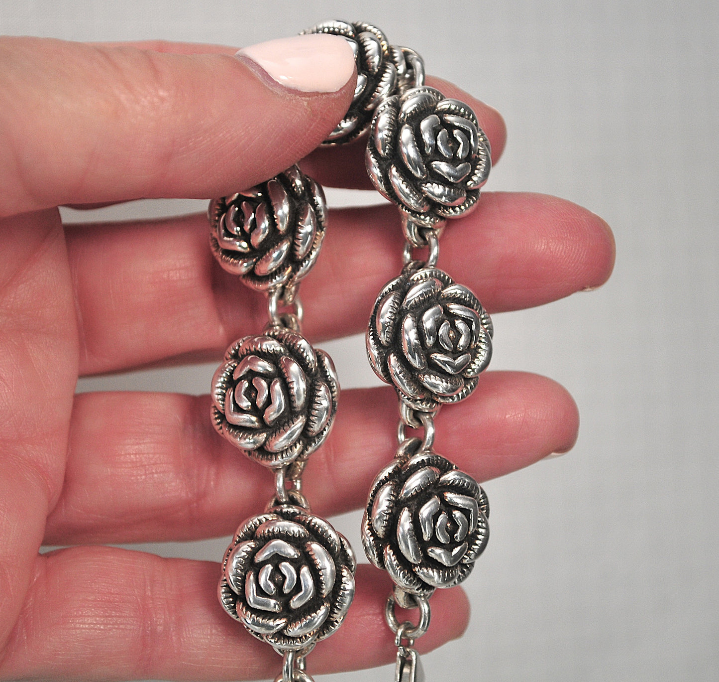 Vintage Sterling Silver Rose Bracelet