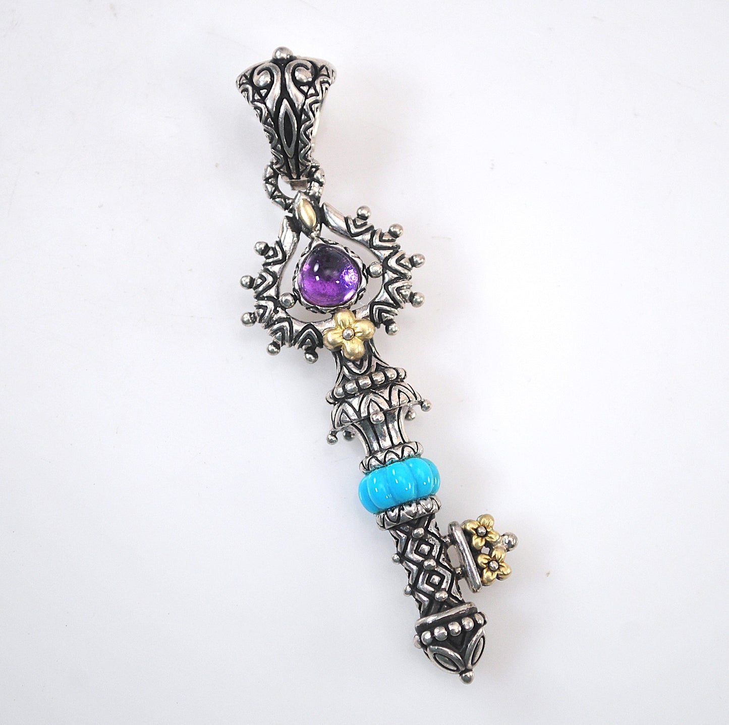 Barbara Bixby Sterling Silver 18K Gold Amethyst Turquoise Key Enhancer Pendant