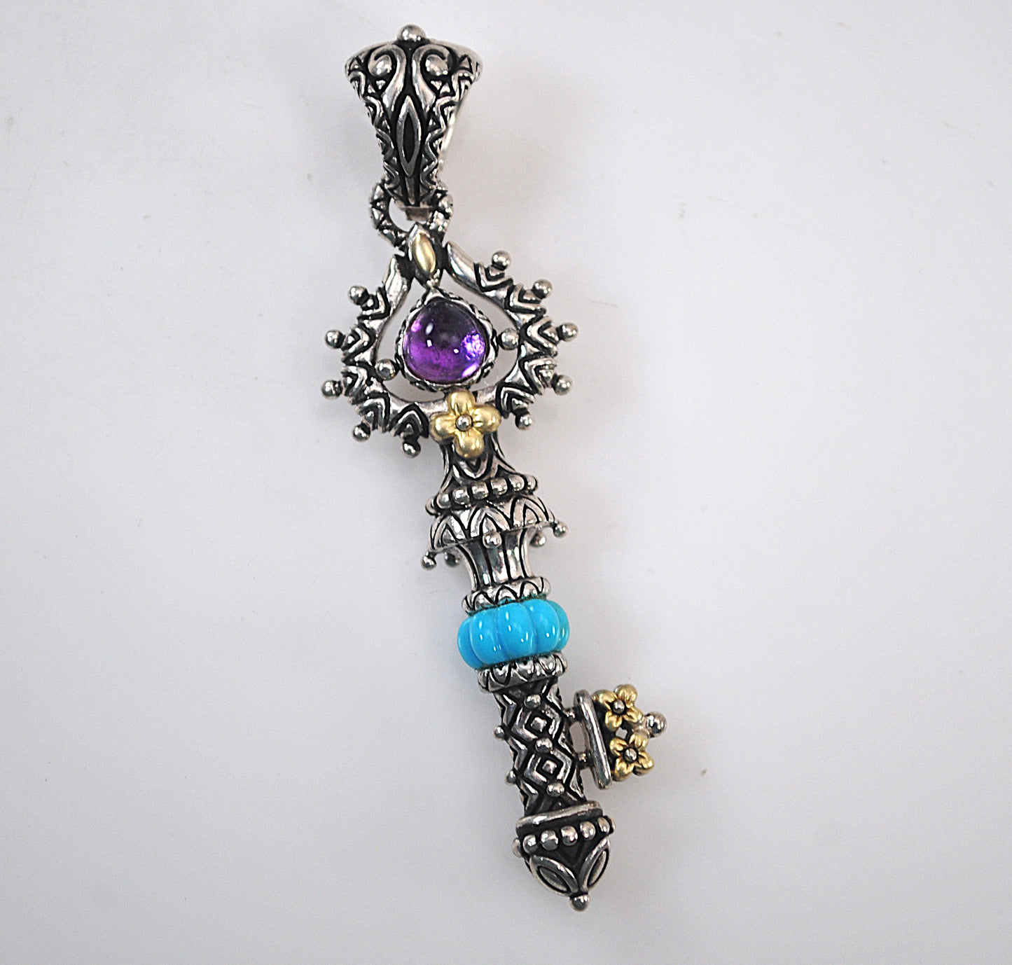 Barbara Bixby Sterling Silver 18K Gold Amethyst Turquoise Key Enhancer Pendant