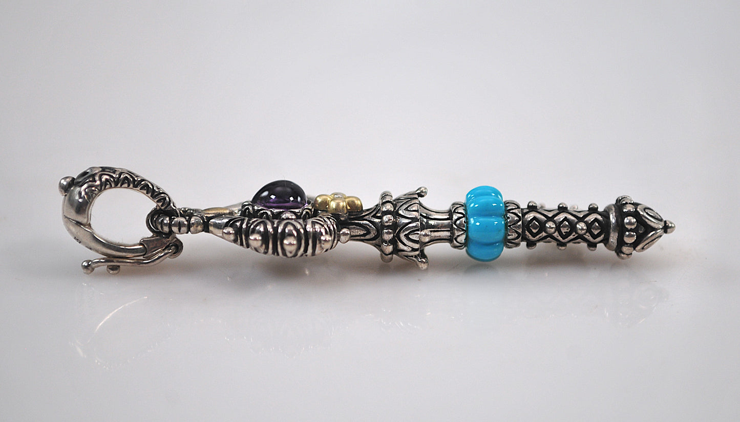 Barbara Bixby Sterling Silver 18K Gold Amethyst Turquoise Key Enhancer Pendant