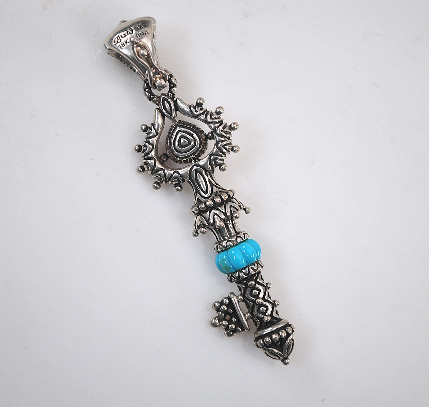 Barbara Bixby Sterling Silver 18K Gold Amethyst Turquoise Key Enhancer Pendant