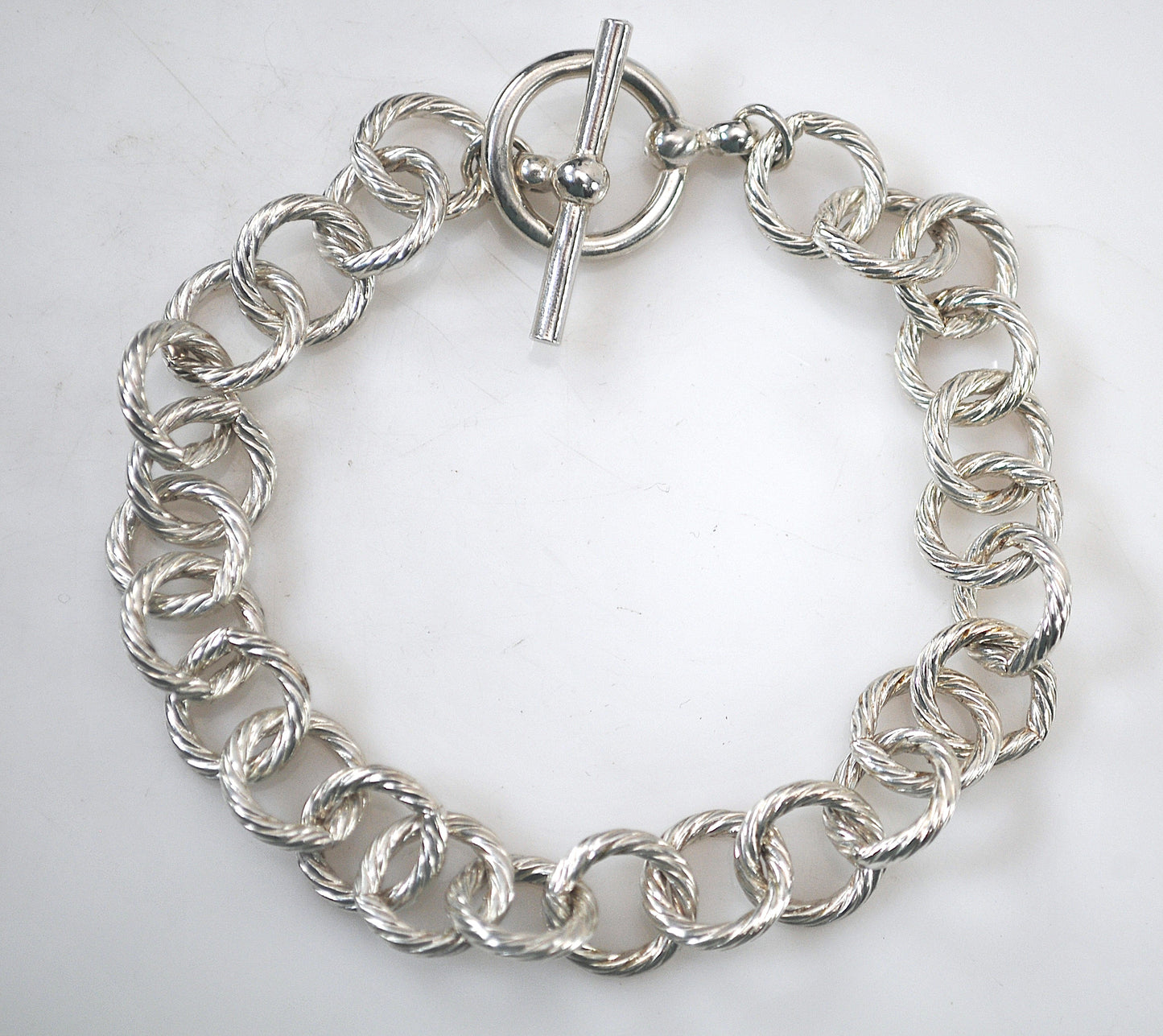 Signed 925 Sterling Silver Rolo Toggle Bracelet