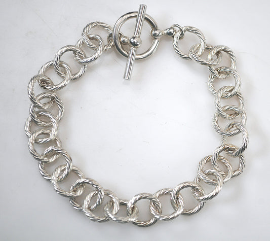 Signed 925 Sterling Silver Rolo Toggle Bracelet
