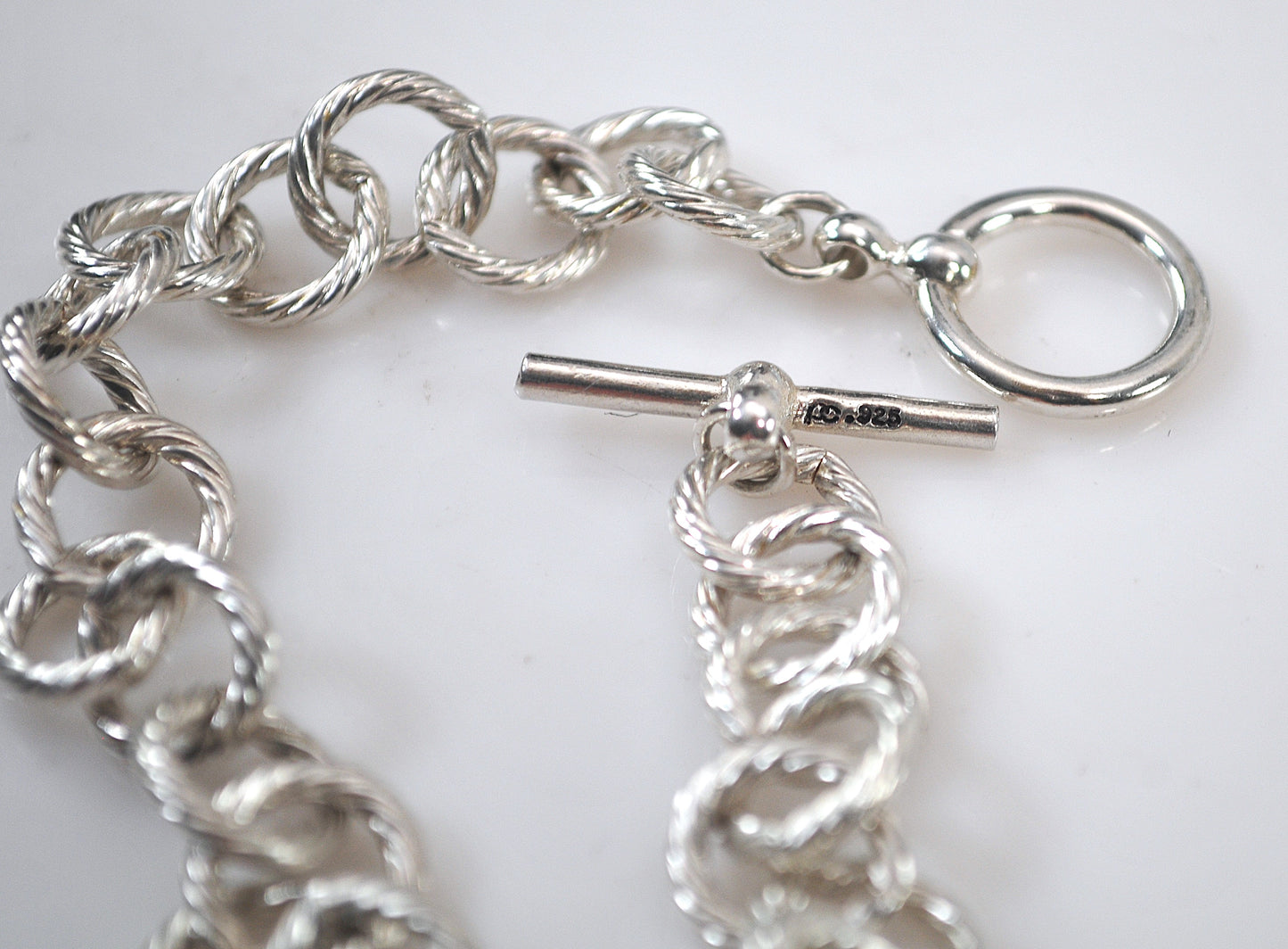 Signed 925 Sterling Silver Rolo Toggle Bracelet