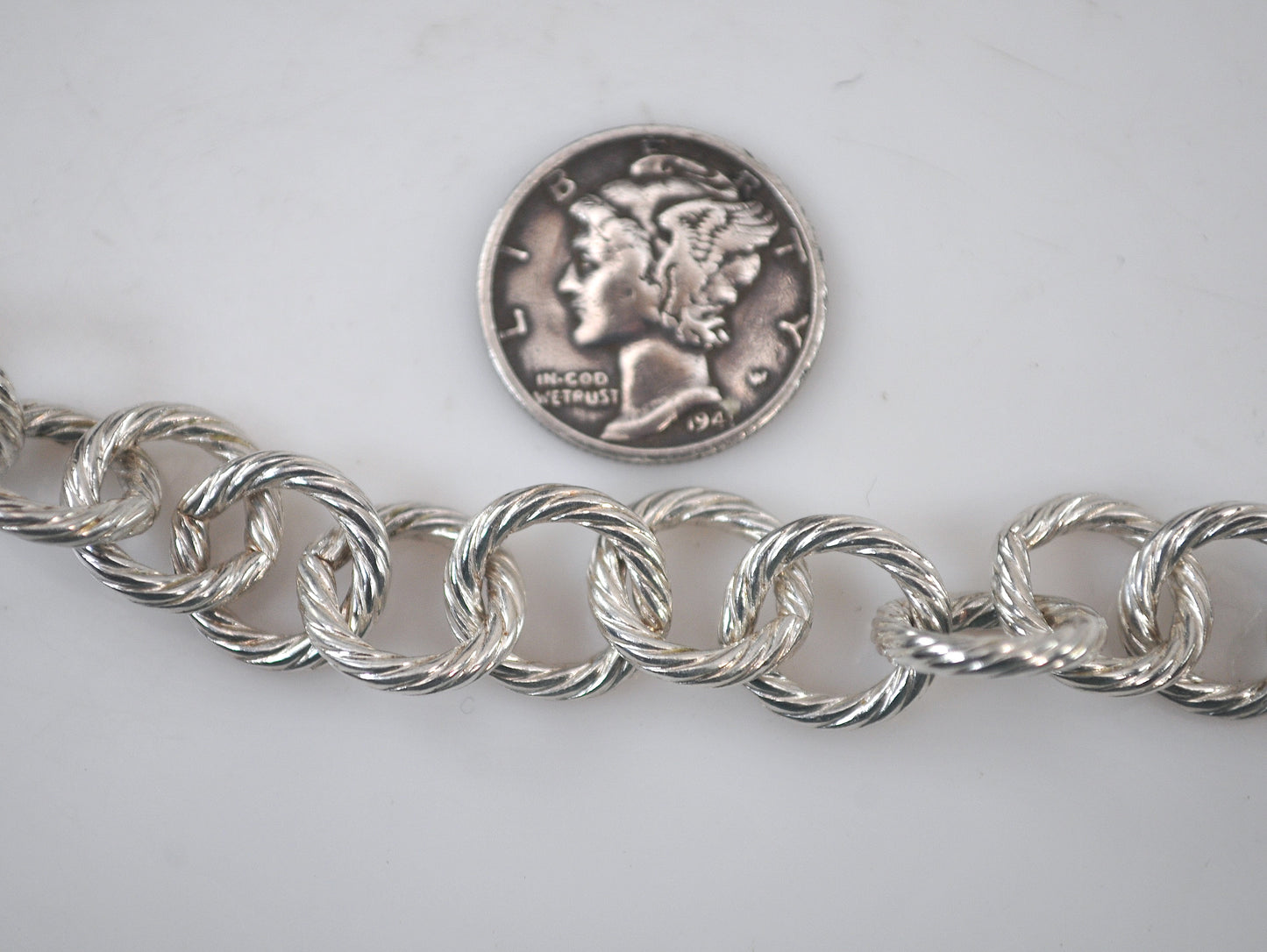 Signed 925 Sterling Silver Rolo Toggle Bracelet