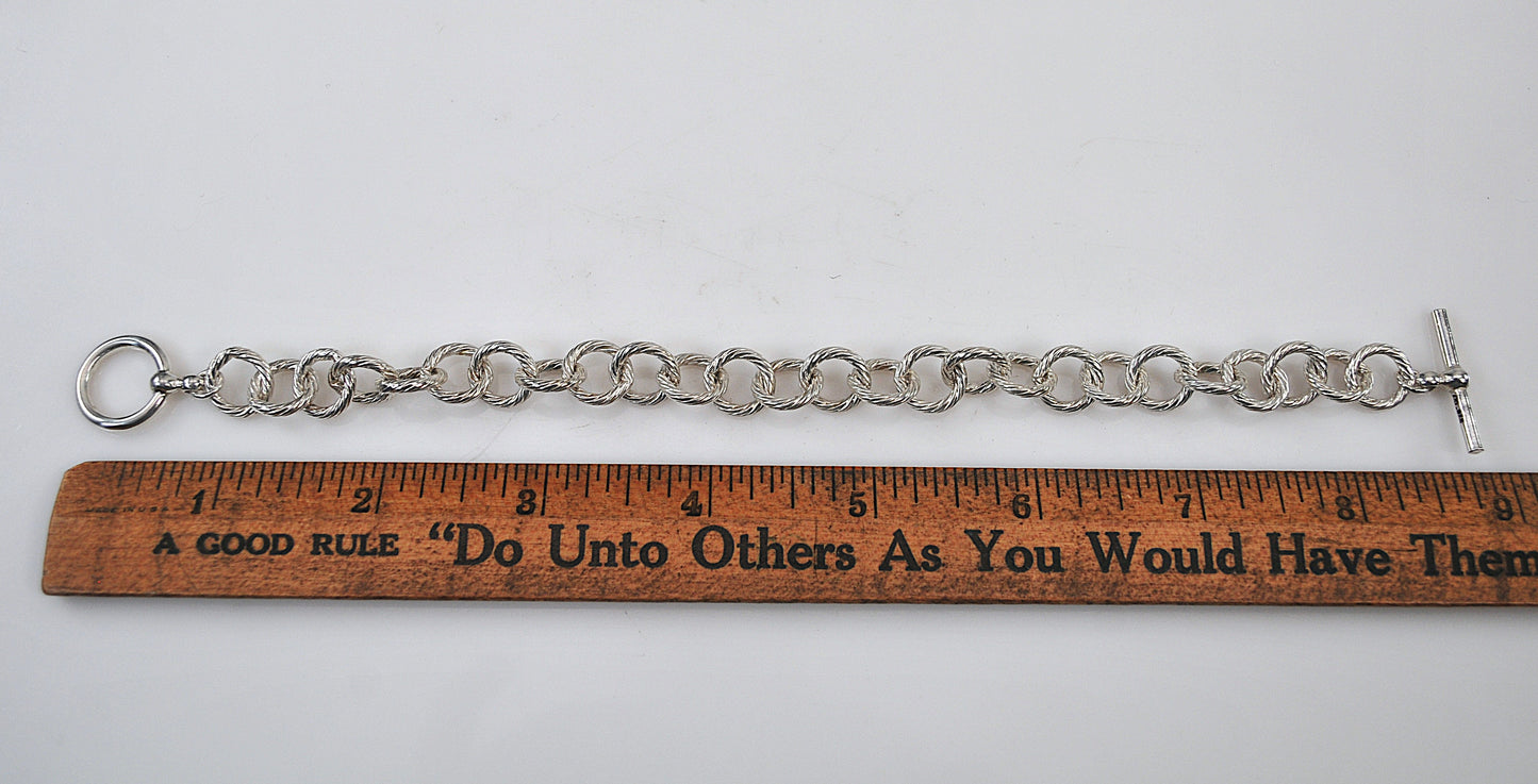 Signed 925 Sterling Silver Rolo Toggle Bracelet