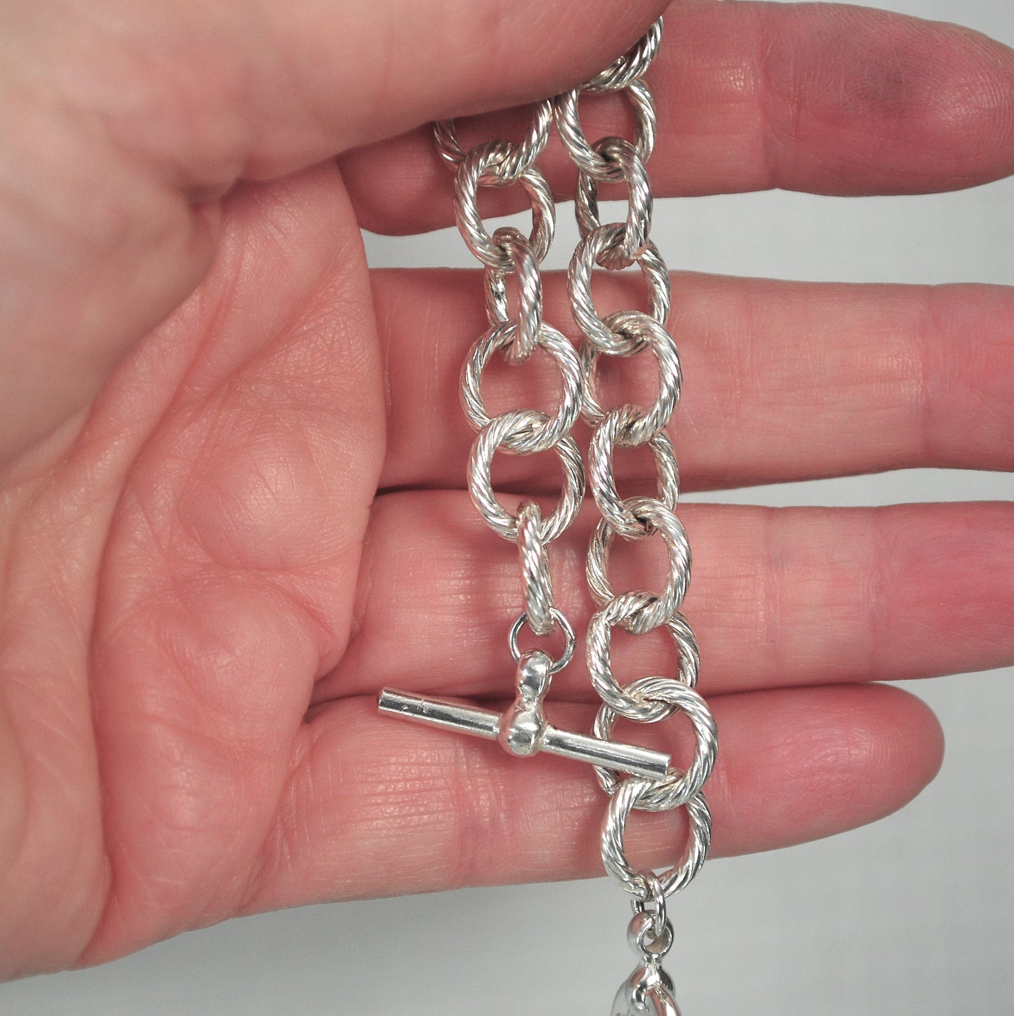 Signed 925 Sterling Silver Rolo Toggle Bracelet