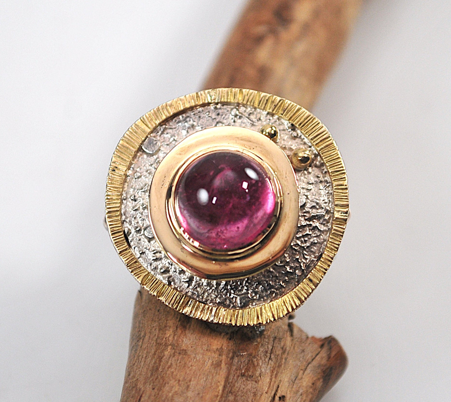 Artisan Signed Numbered Sterling Silver 14K Gold Statement Ring