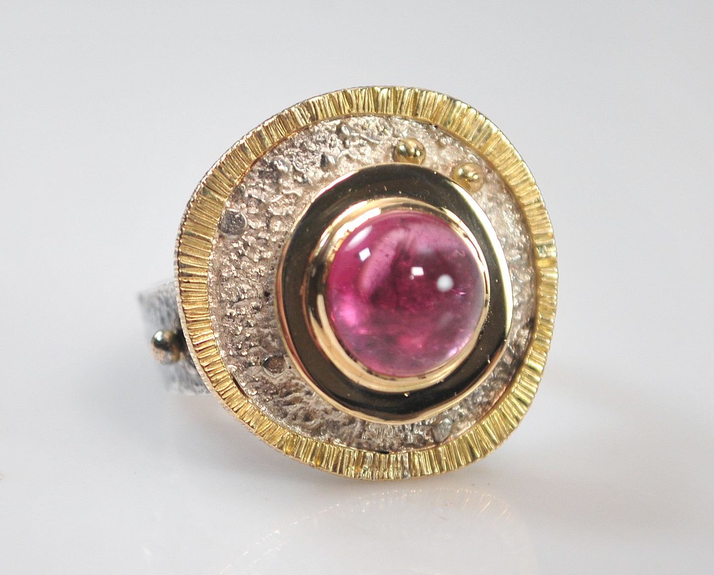 Artisan Signed Numbered Sterling Silver 14K Gold Statement Ring