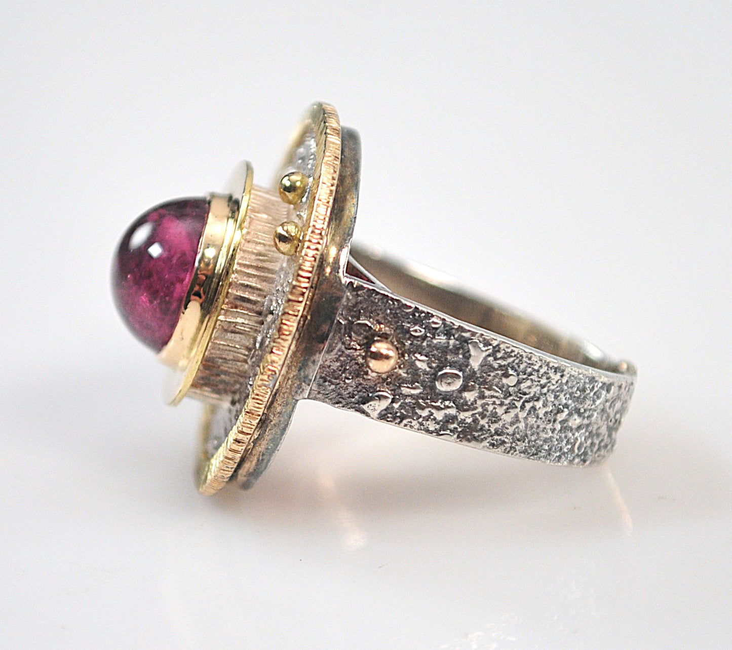 Artisan Signed Numbered Sterling Silver 14K Gold Statement Ring