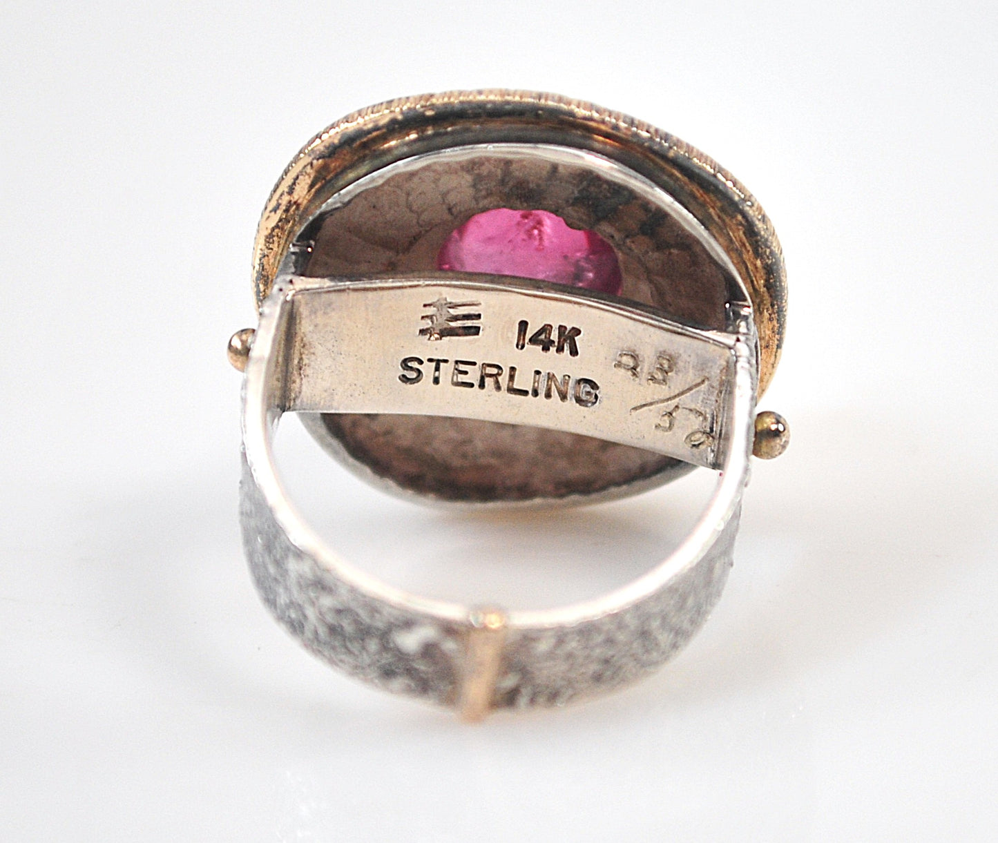 Artisan Signed Numbered Sterling Silver 14K Gold Statement Ring