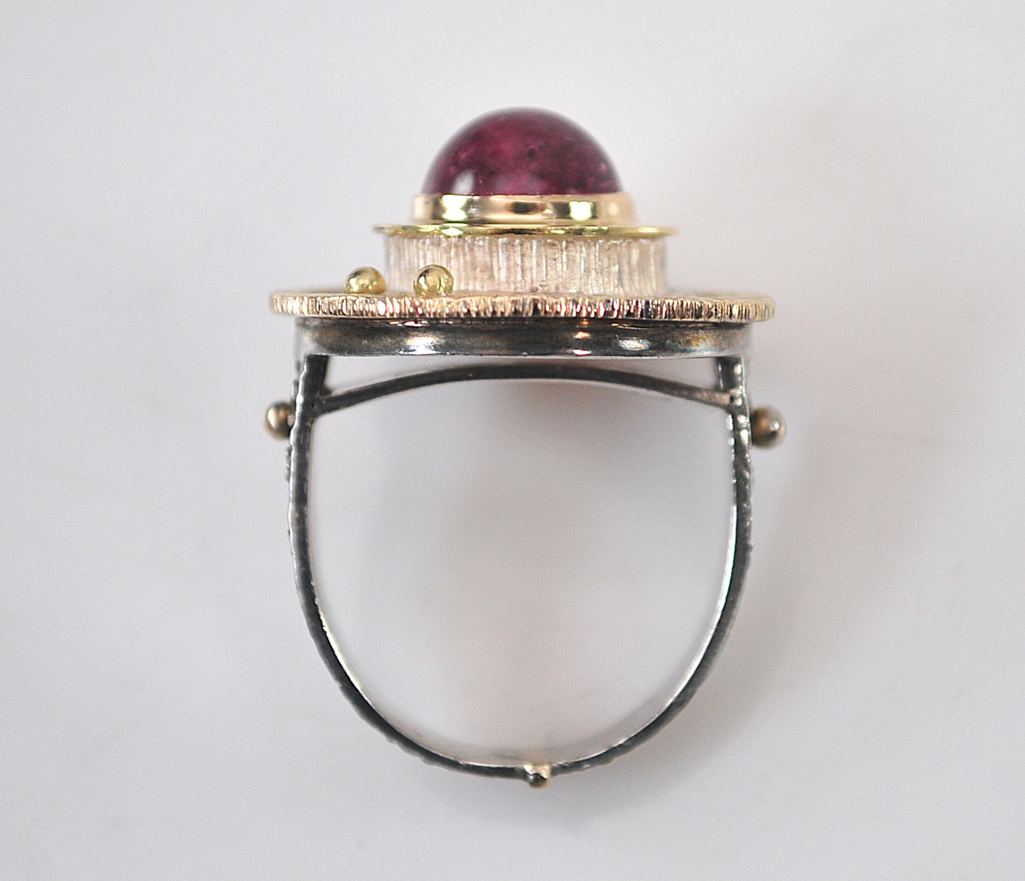 Artisan Signed Numbered Sterling Silver 14K Gold Statement Ring