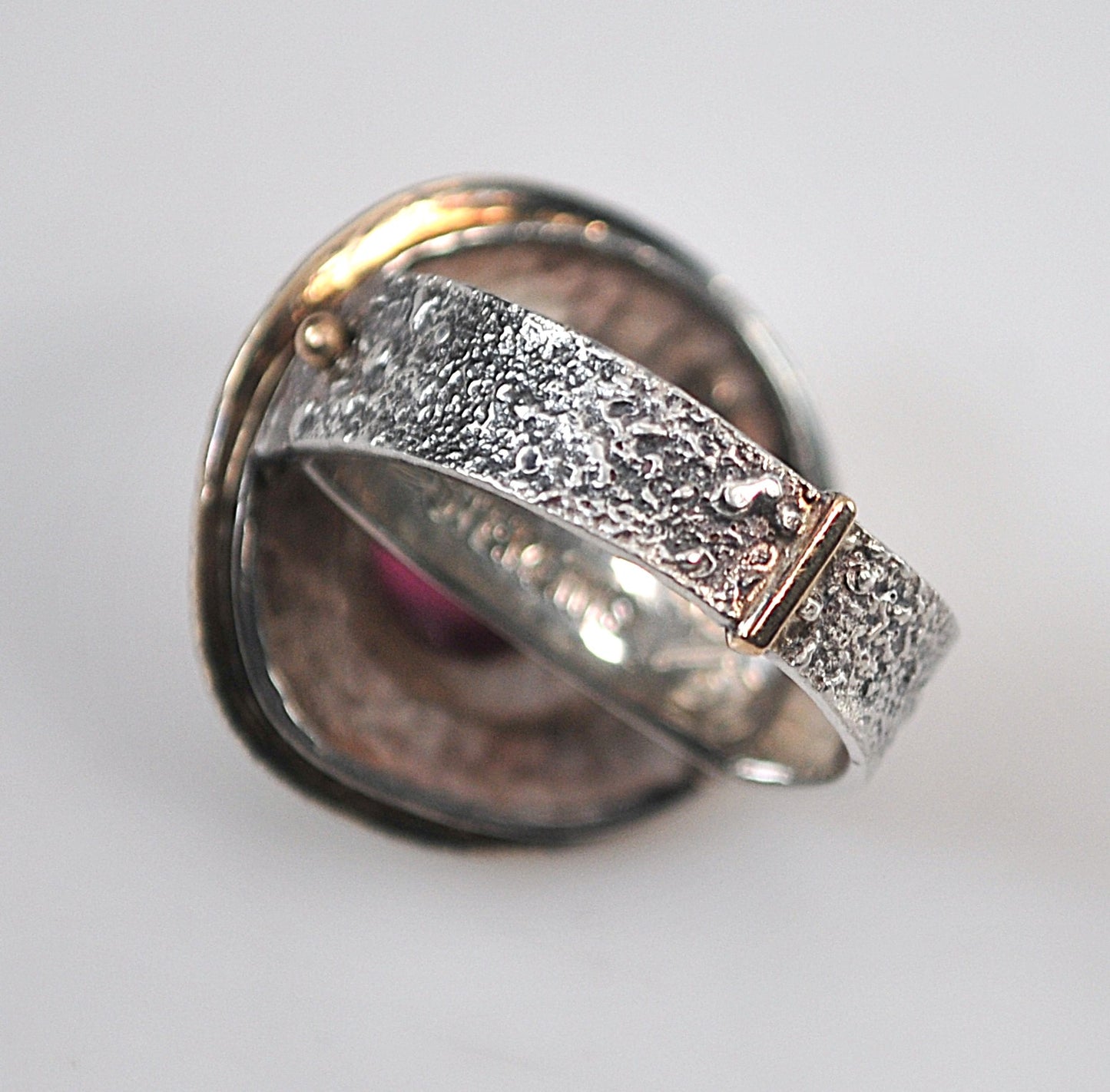 Artisan Signed Numbered Sterling Silver 14K Gold Statement Ring