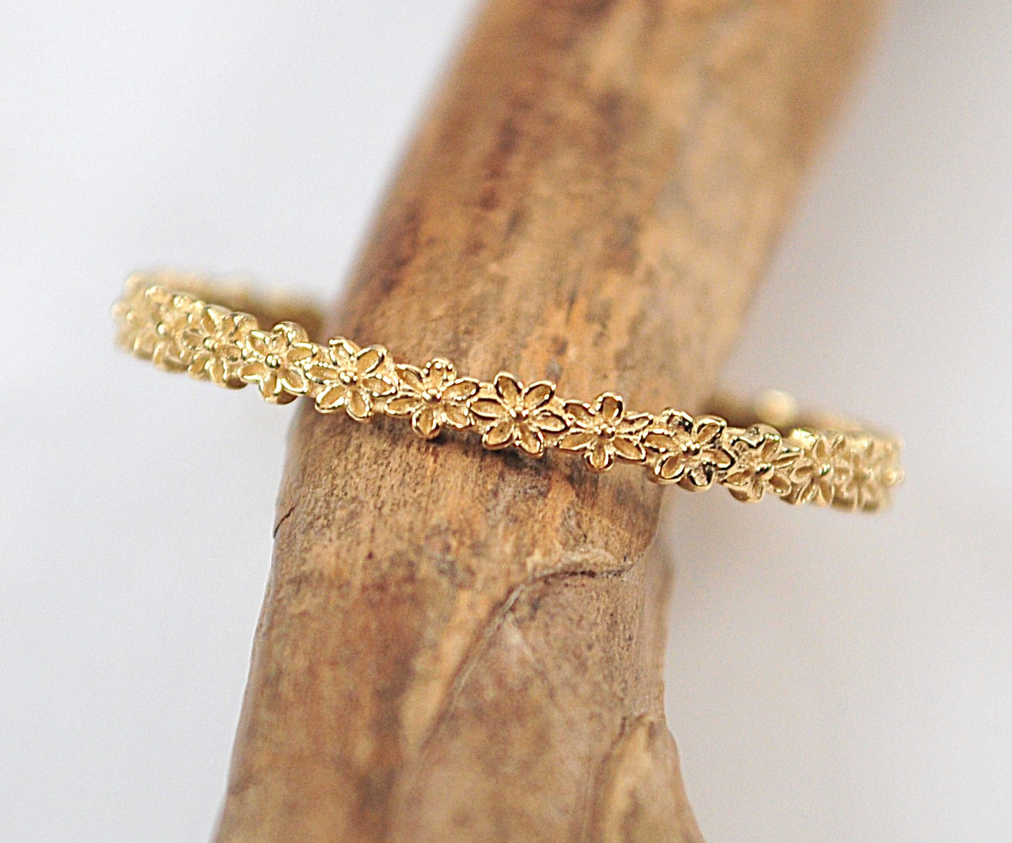Single Signed 14K Gold Floral Stacking Ring