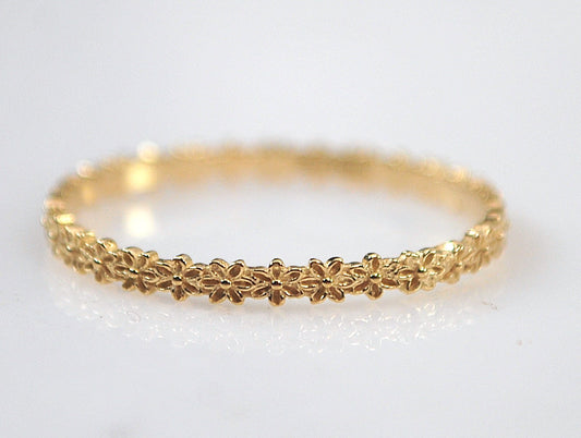 Single Signed 14K Gold Floral Stacking Ring