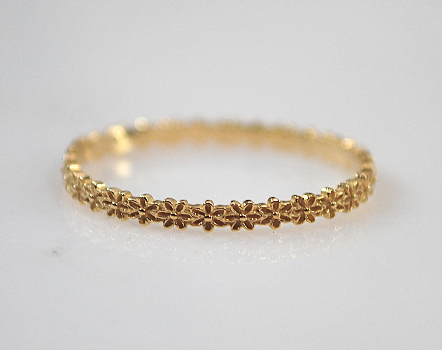 Single Signed 14K Gold Floral Stacking Ring