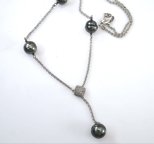 Honora Sterling Silver Black Pearl Diamond Choker Necklace