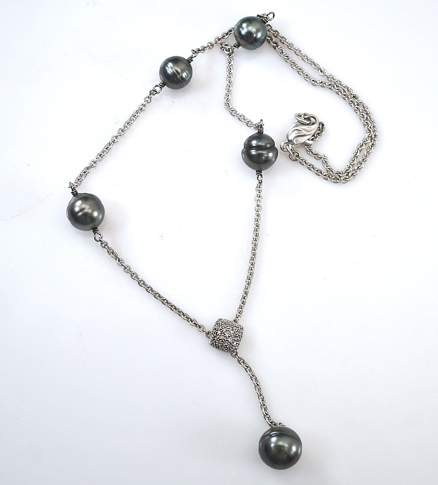 Honora Sterling Silver Black Pearl Diamond Choker Necklace