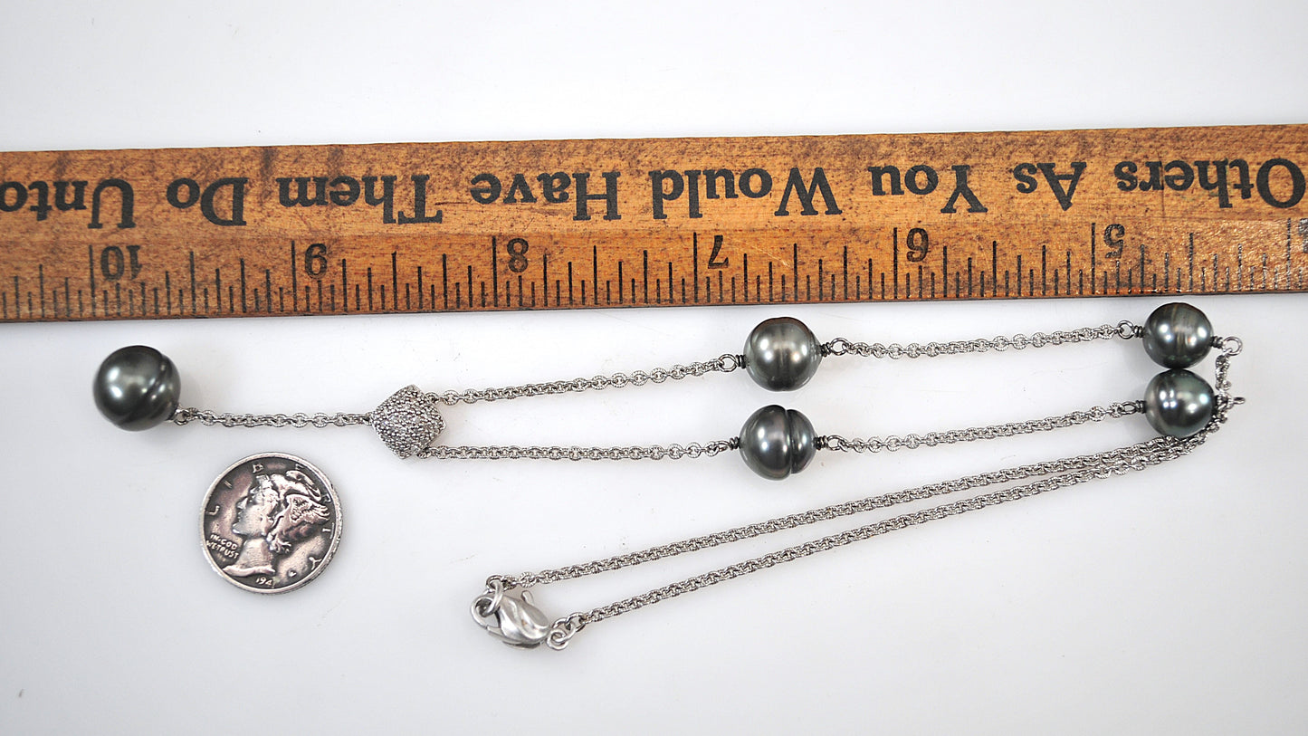 Honora Sterling Silver Black Pearl Diamond Choker Necklace