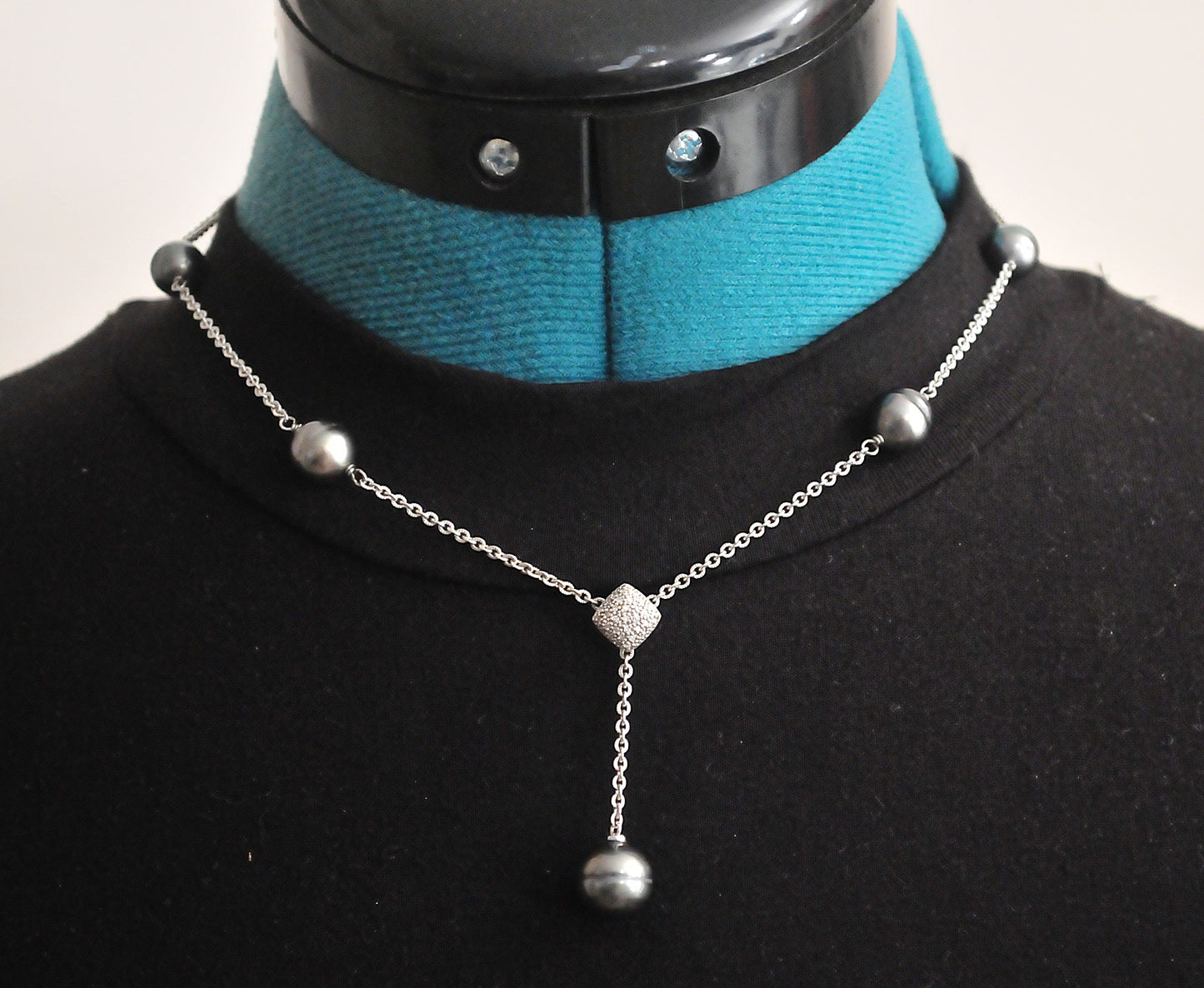 Honora Sterling Silver Black Pearl Diamond Choker Necklace