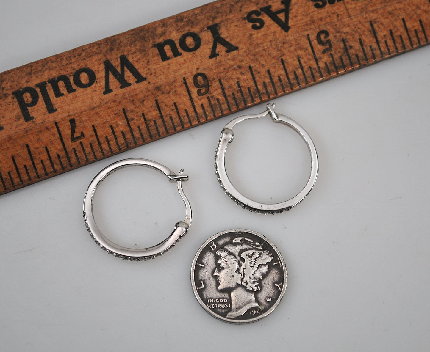 Small Sterling Silver Lab Diamond Hoop Earrings
