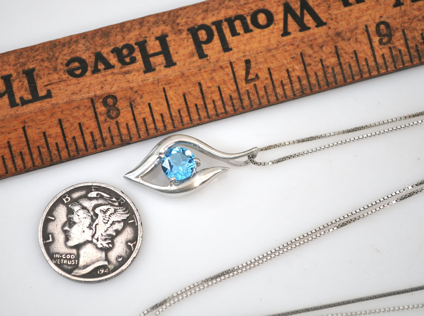 Signed Sterling Silver Star Blue Stone Necklace