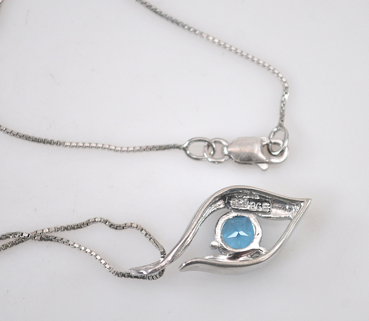 Signed Sterling Silver Star Blue Stone Necklace