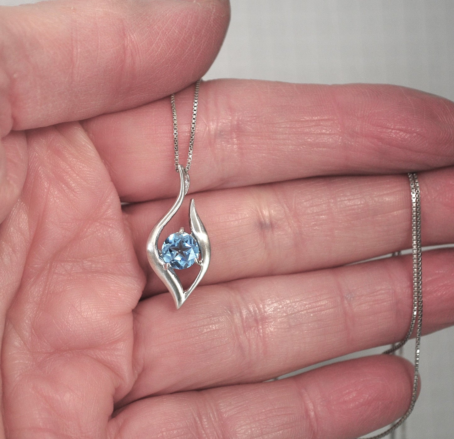 Signed Sterling Silver Star Blue Stone Necklace