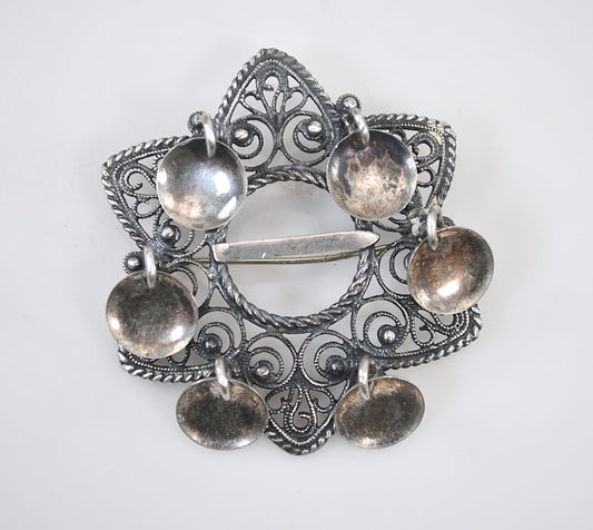 Vintage Signed Norway Sterling Silver Wedding Brooch