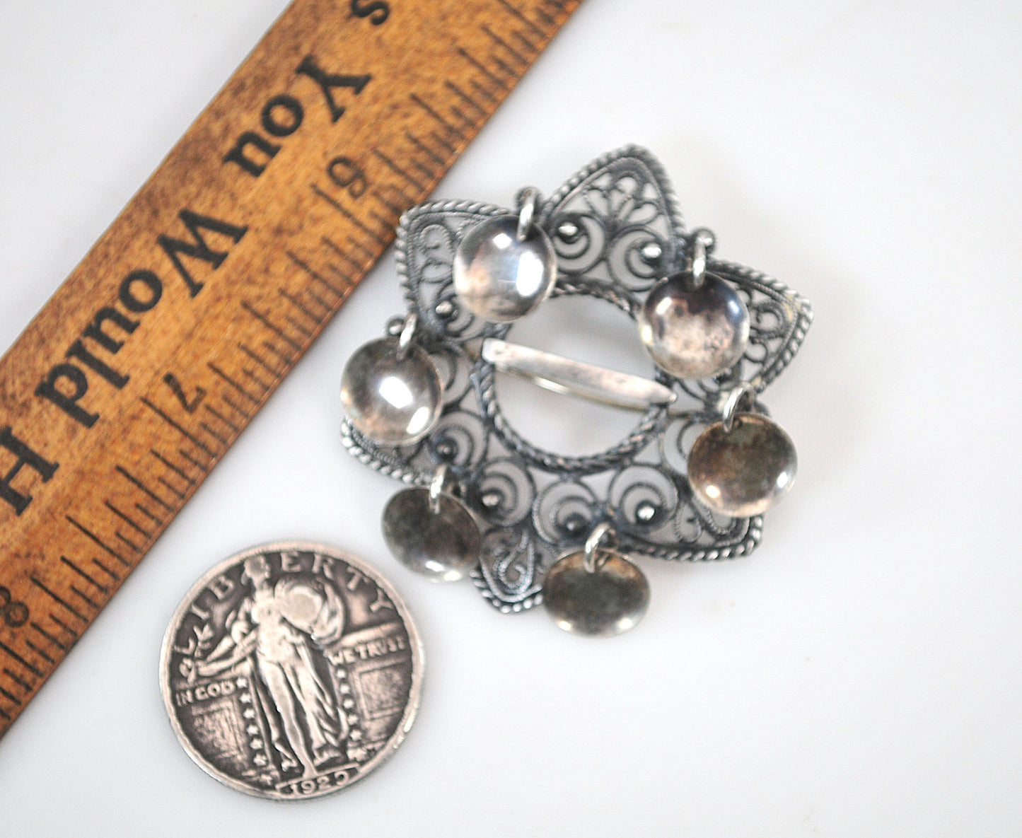 Vintage Signed Norway Sterling Silver Wedding Brooch