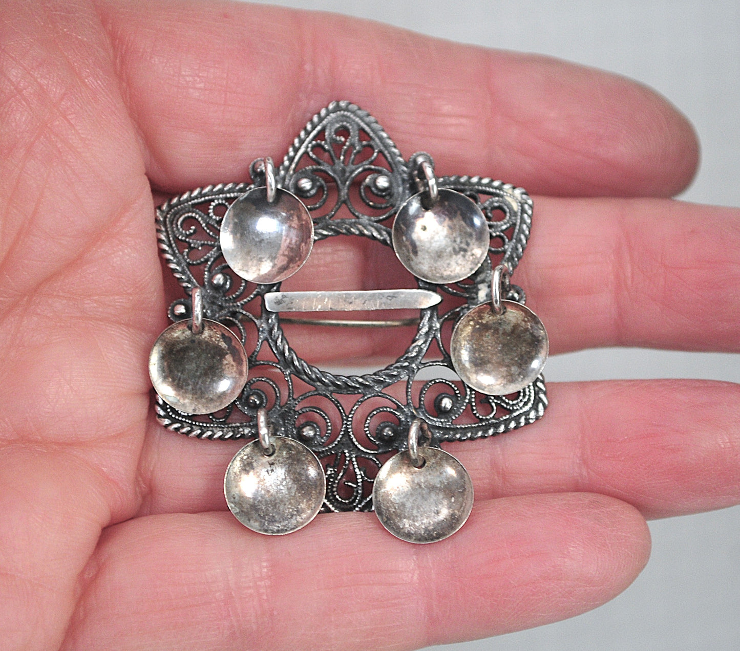 Vintage Signed Norway Sterling Silver Wedding Brooch