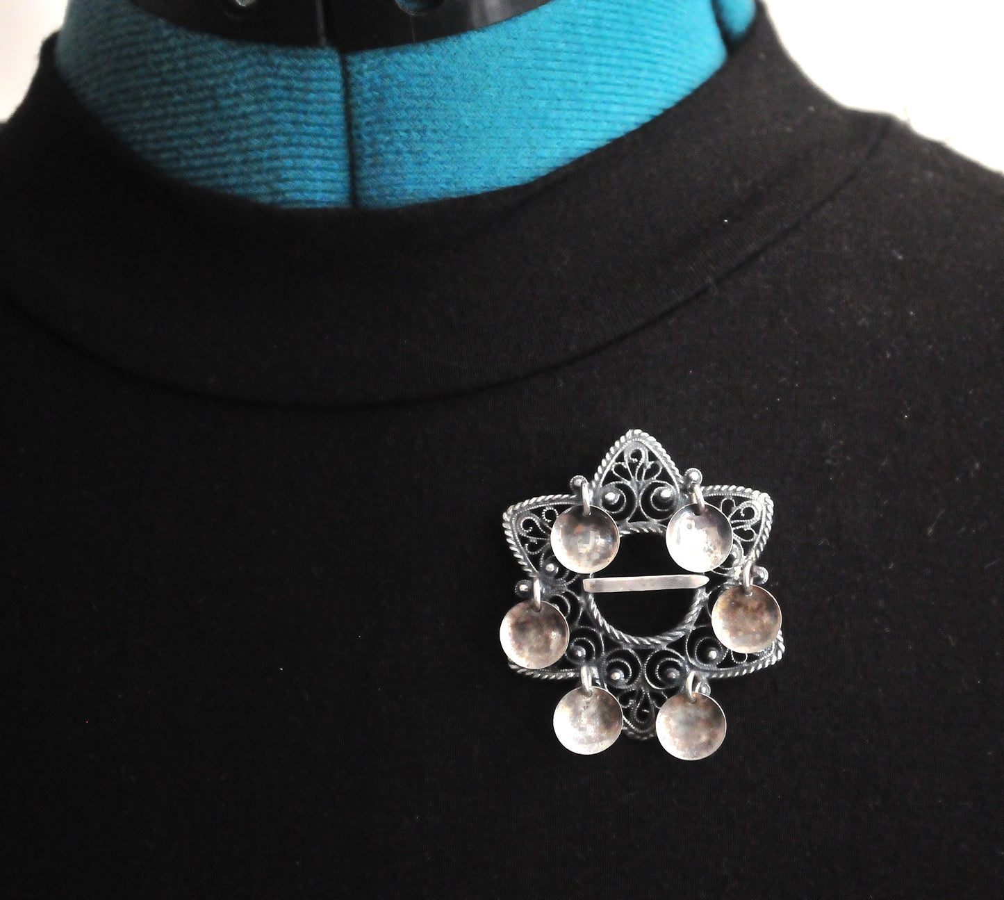 Vintage Signed Norway Sterling Silver Wedding Brooch