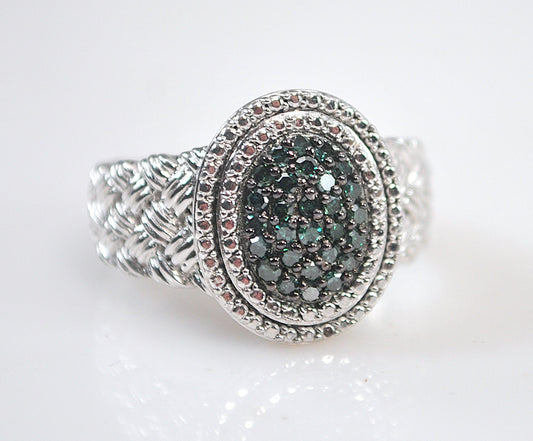 Sterling Silver Genuine Green Diamond Ring