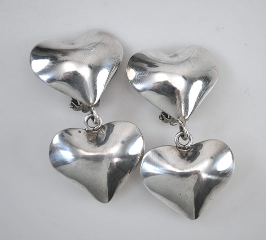 LARGE Harlene Korey Puffy Heart Clip On Earrings