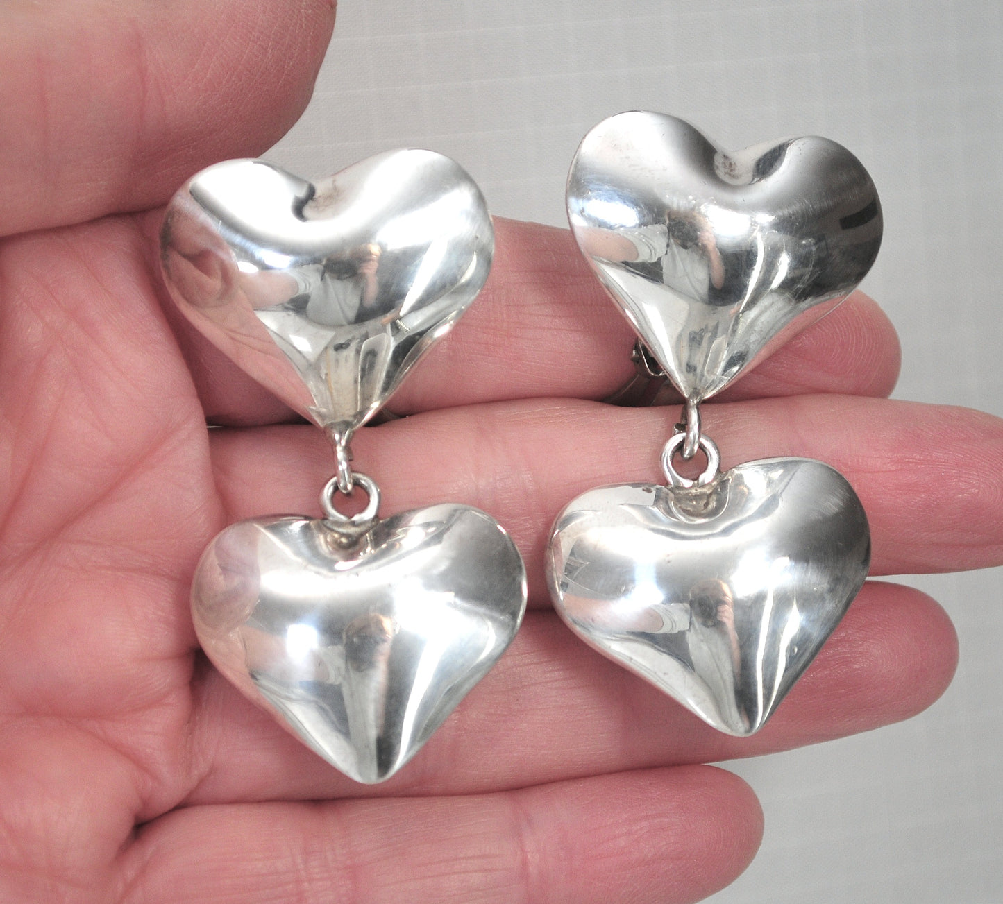 LARGE Harlene Korey Puffy Heart Clip On Earrings