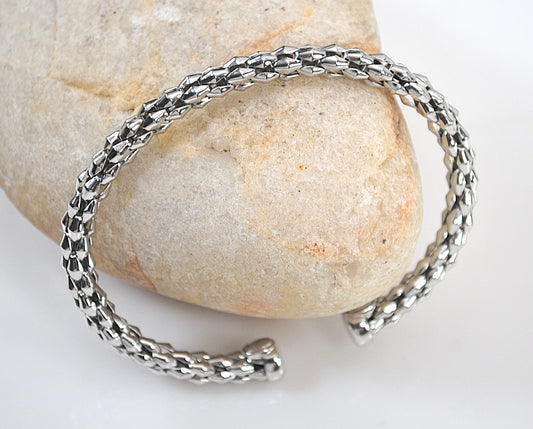 925 Italy Sterling Silver Popcorn Cuff Bracelet