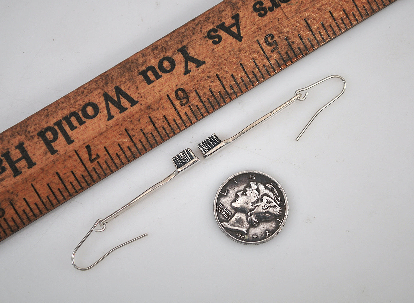 Sterling Silver Toothbrush Earrings