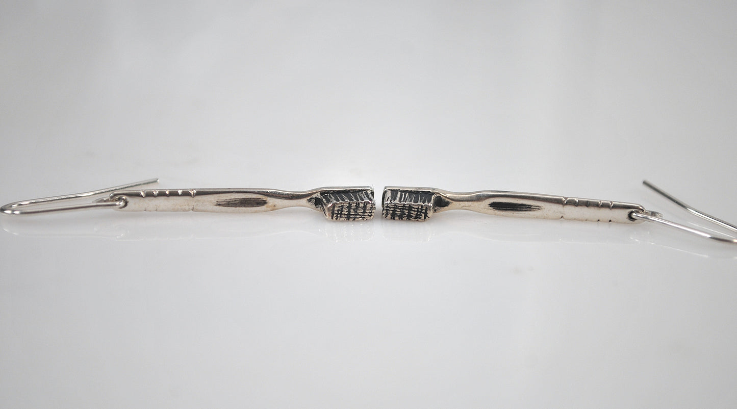 Sterling Silver Toothbrush Earrings