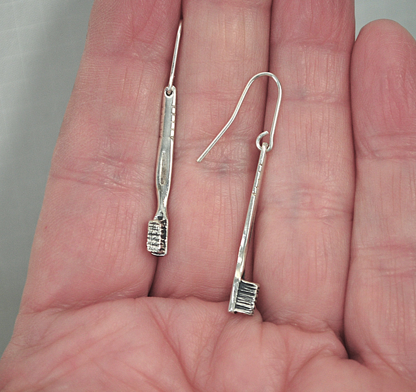 Sterling Silver Toothbrush Earrings