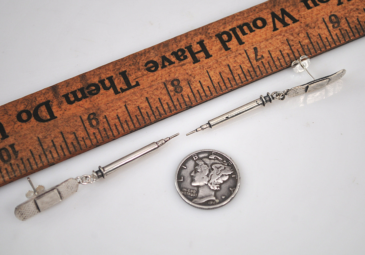 Sterling Silver Band-Aid Syringe Earrings