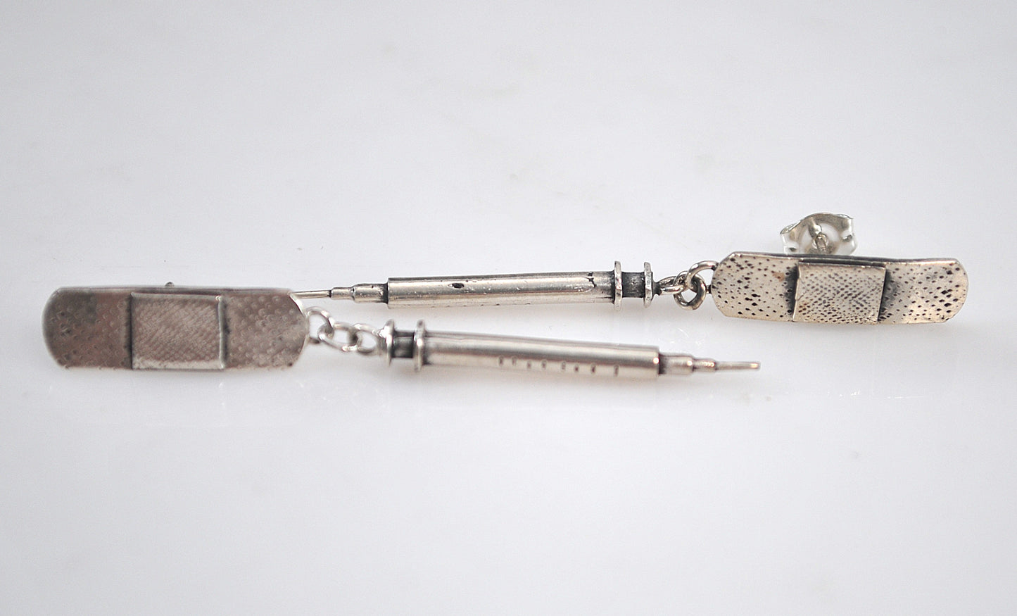 Sterling Silver Band-Aid Syringe Earrings